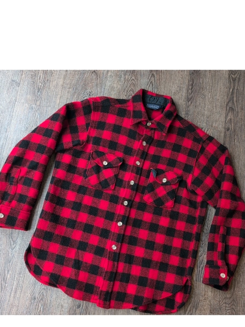 Vintage Lands End Jacket Mens Medium Wool Buffalo Check Plaid Hunting Outdoors